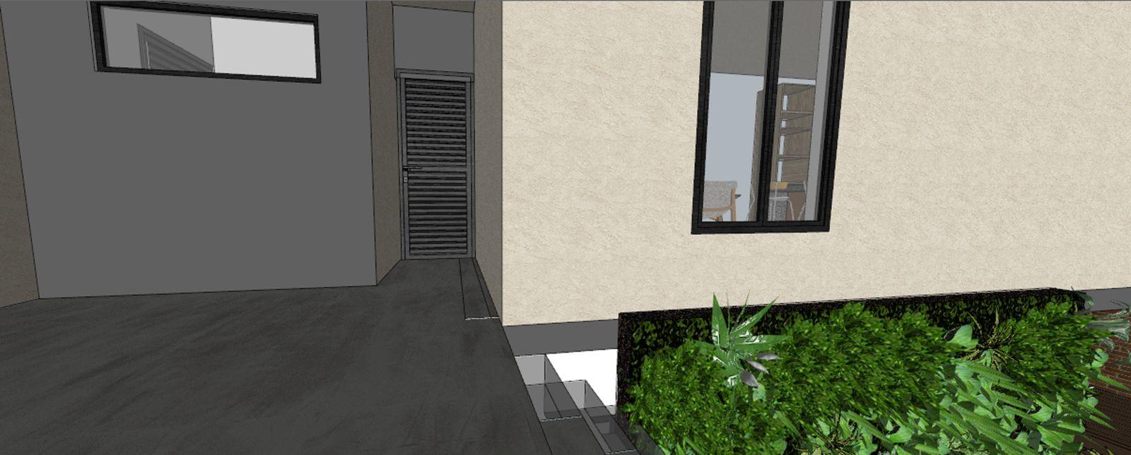 a 3d rendering of a house with plants growing on the side of the house