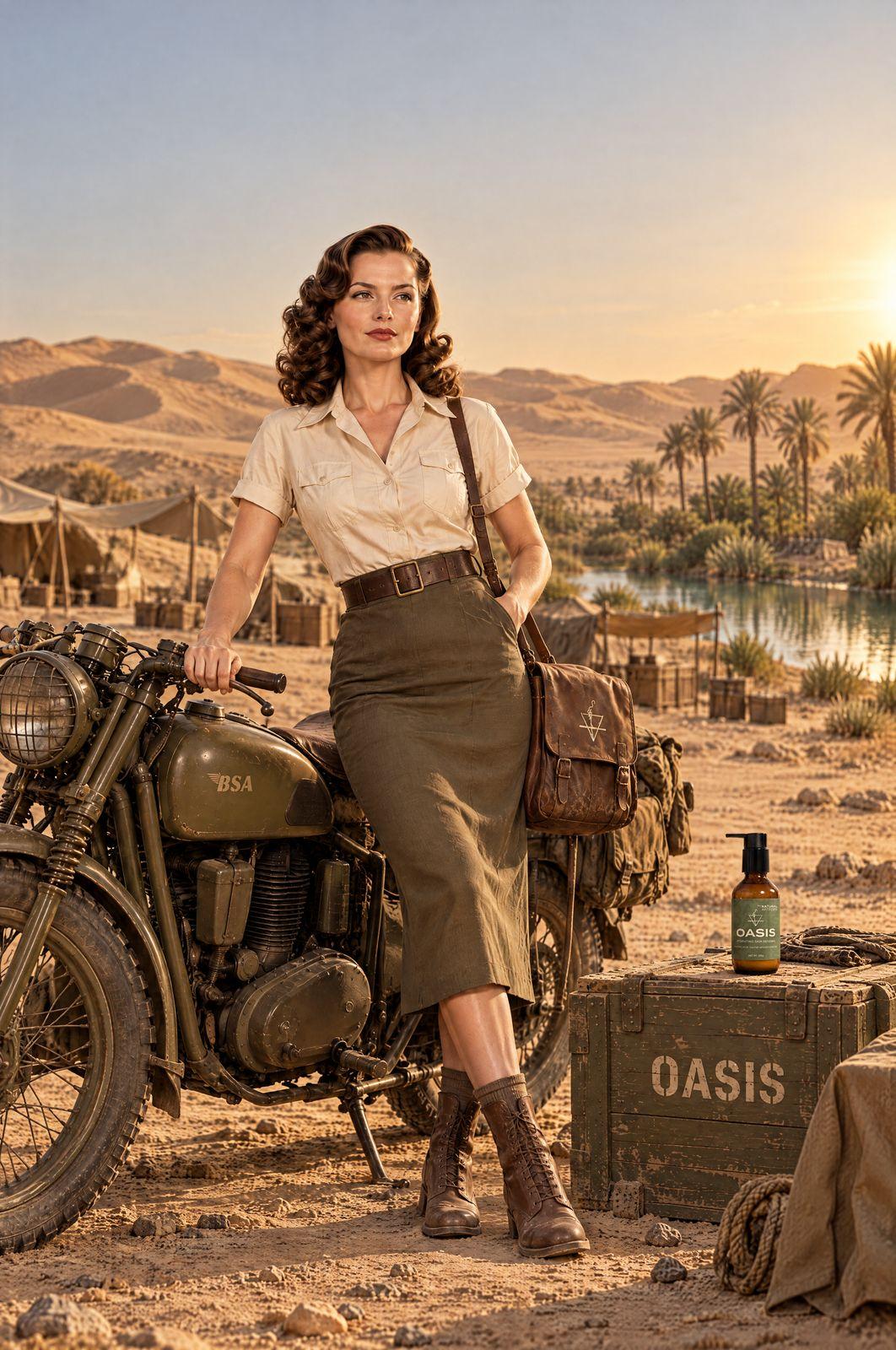 a woman sitting on a motorcycle in the desert