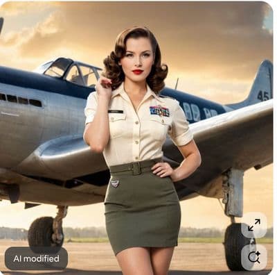 a woman in uniform standing in front of a plane