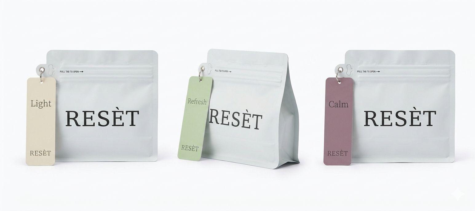 three bags of coffee sitting next to each other