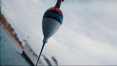 a red, white and blue object hanging from a hook