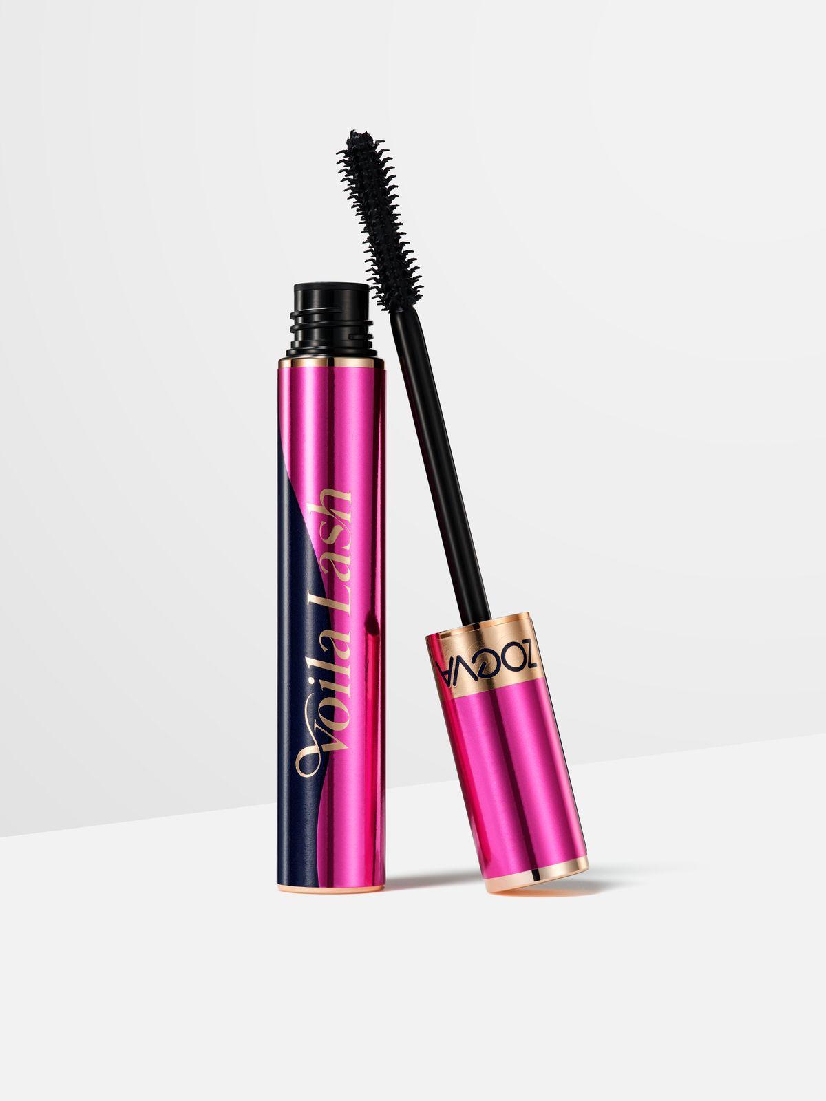 a mascara with a pink tube next to it