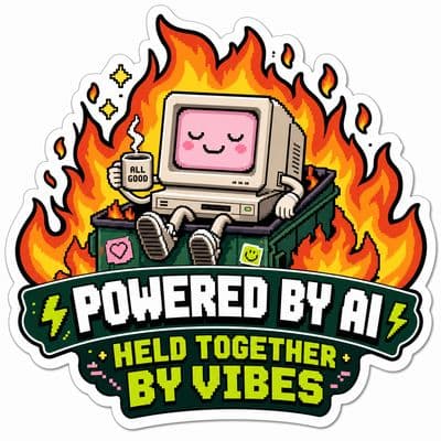 a sticker that says powered by ai held together by vibes