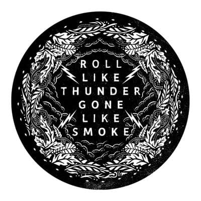 a black and white drawing of a circle with the words roll like thunder gone like