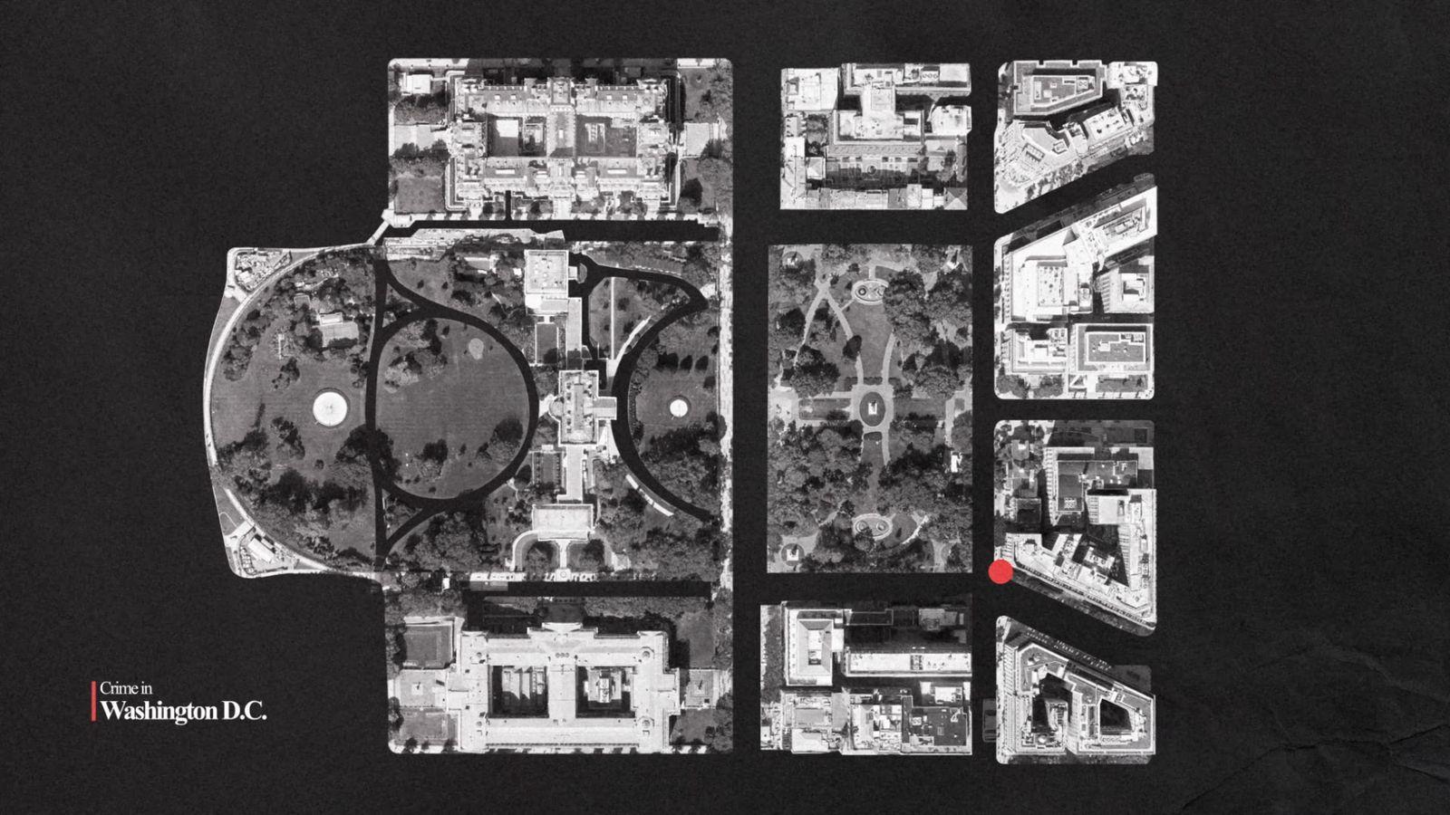 a black and white photo of an aerial view of a park