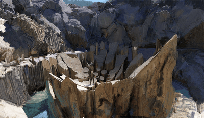 an aerial view of a mountain with a river running through it