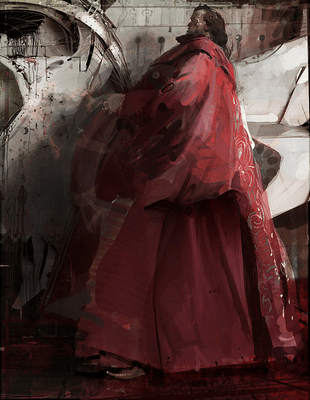 a painting of a man in a red robe
