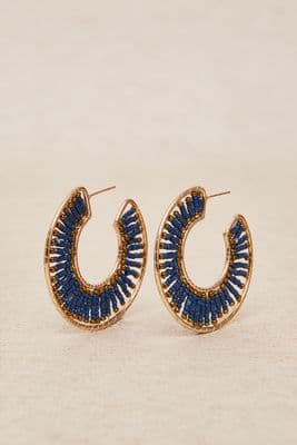 a pair of blue and gold hoop earrings