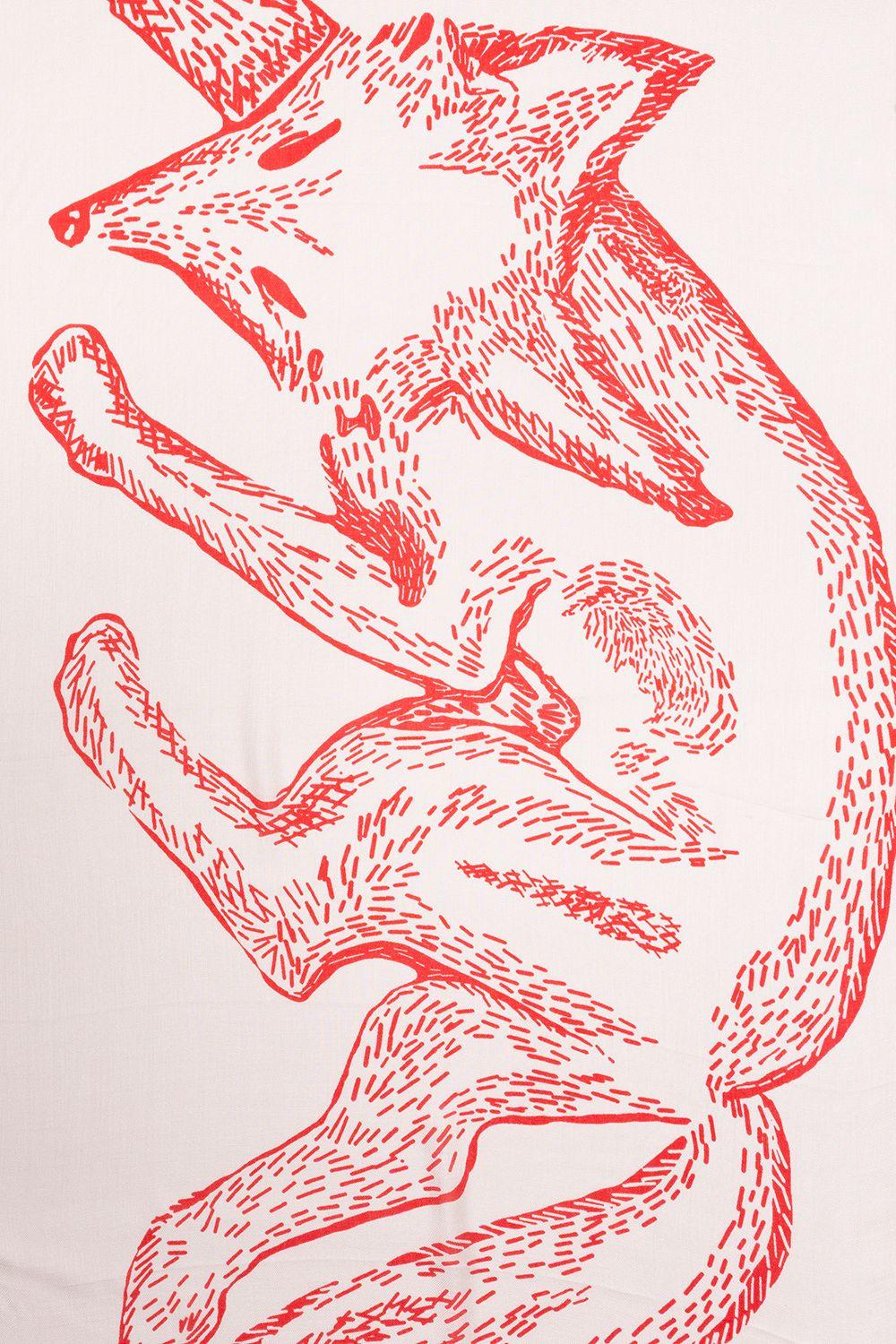 a red ink drawing of a cat on a white background