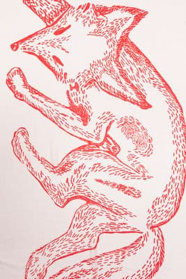 a red ink drawing of a cat on a white background