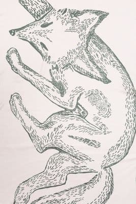 a black and white drawing of a fox on a white background
