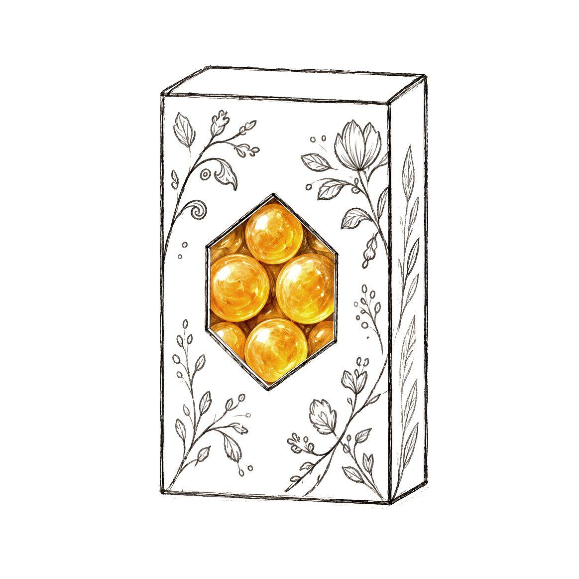 a drawing of a box of oranges on a white background