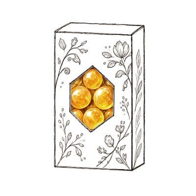 a drawing of a box of oranges on a white background