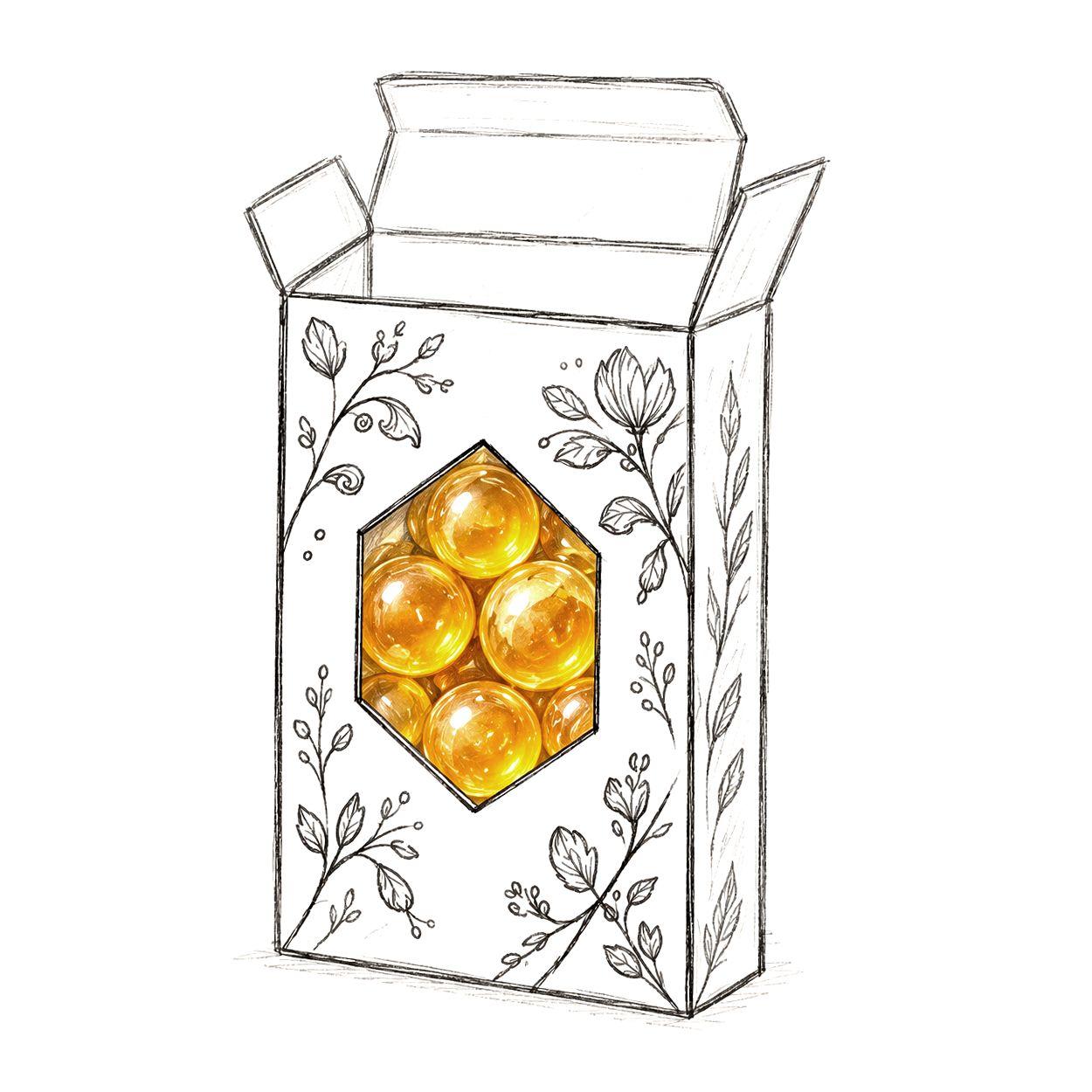 a drawing of a box of oranges on a white background