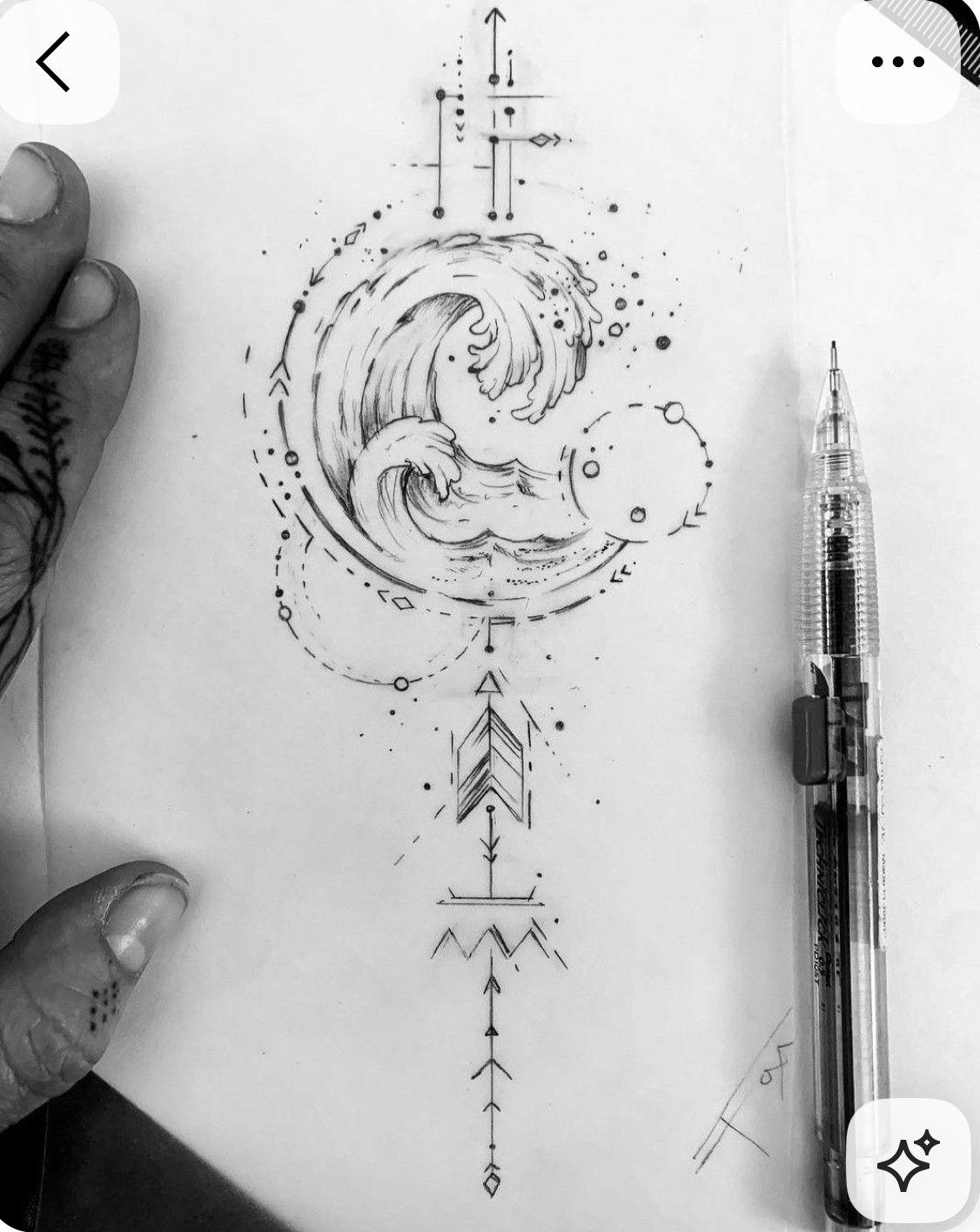 a drawing of a wave on a piece of paper