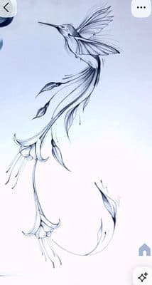 a drawing of a bird flying in the sky