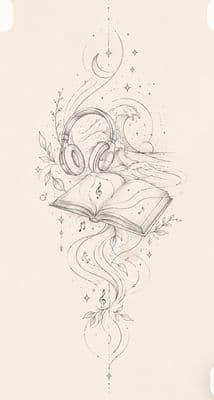 a drawing of a book with music notes coming out of it