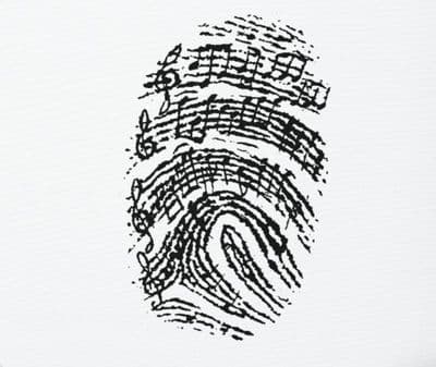 a fingerprint with music notes on it