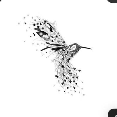 a black and white drawing of a humming bird