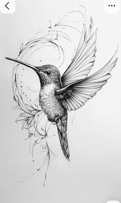 a drawing of a hummingbird flying through the air