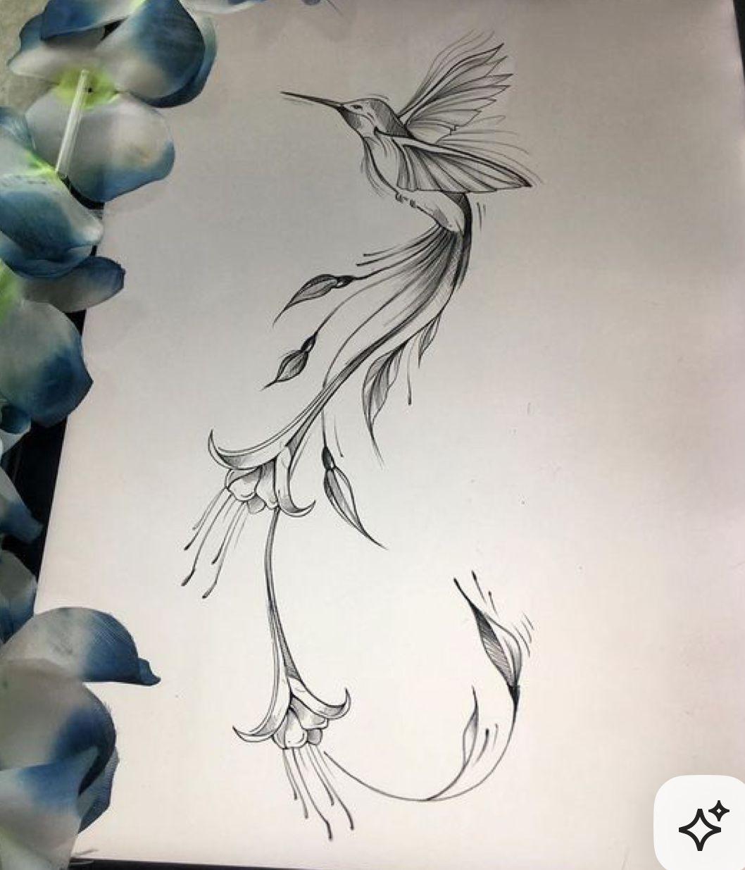 a drawing of a hummingbird on a sheet of paper