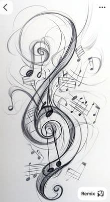 a drawing of music notes and musical notes