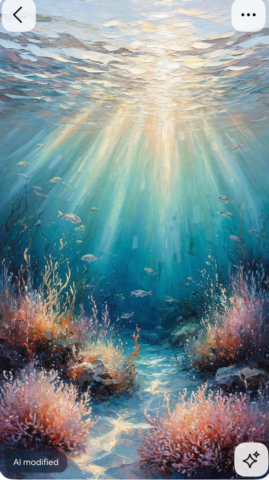 a painting of an underwater scene with fish