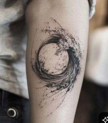 a black and white tattoo of a wave