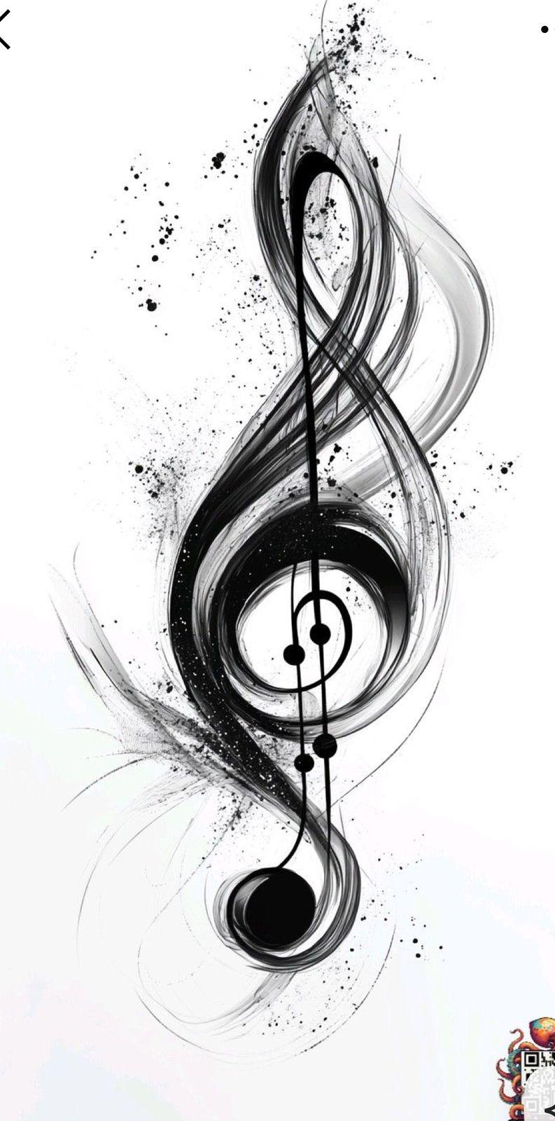 a black and white music note on a white background