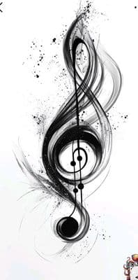 a black and white music note on a white background