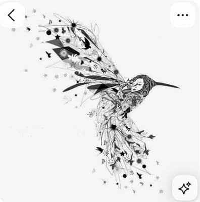a black and white drawing of a bird with feathers