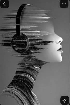 a black and white photo of a woman with headphones