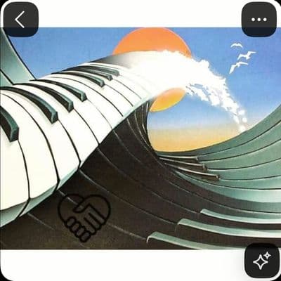 a picture of a piano with a wave coming out of it