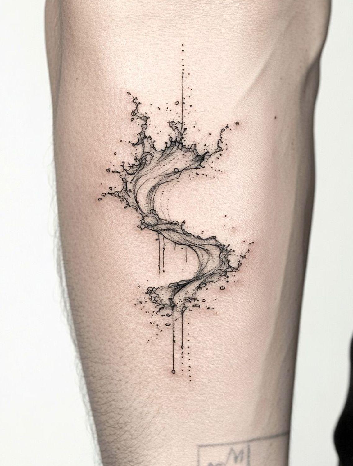 a black and white photo of a person's arm with a tattoo on it