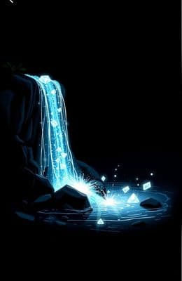 a digital painting of a waterfall in the dark