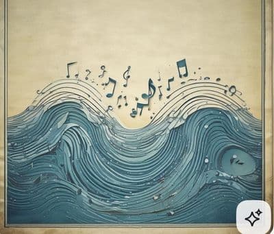 a picture of a wave with music notes on it