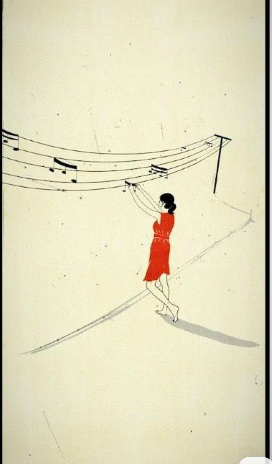 a drawing of a woman in a red dress