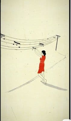 a drawing of a woman in a red dress