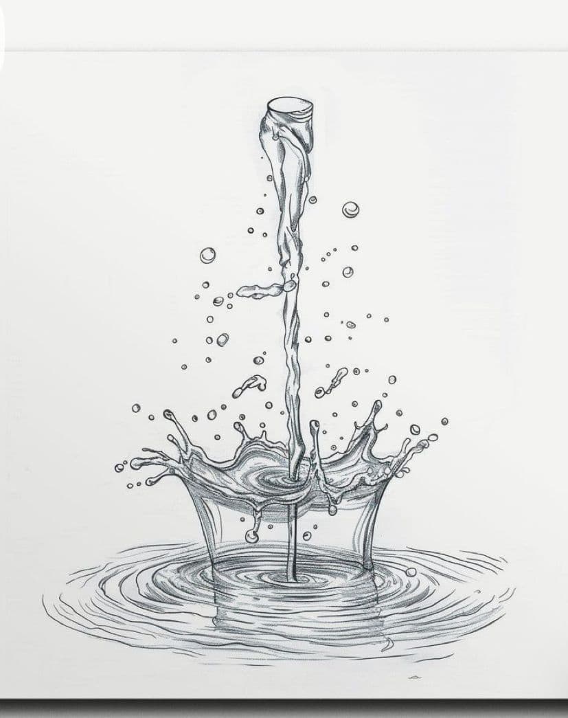 a pencil drawing of a water fountain
