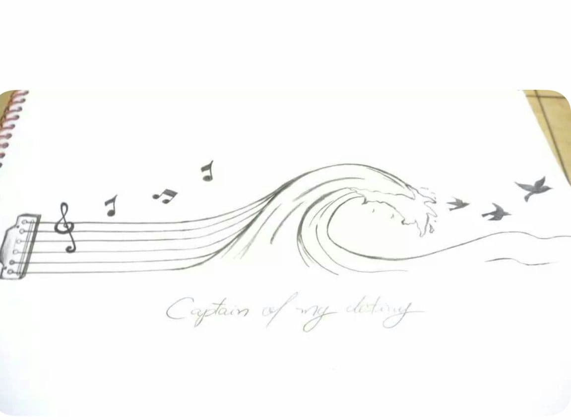 a drawing of a wave with music notes