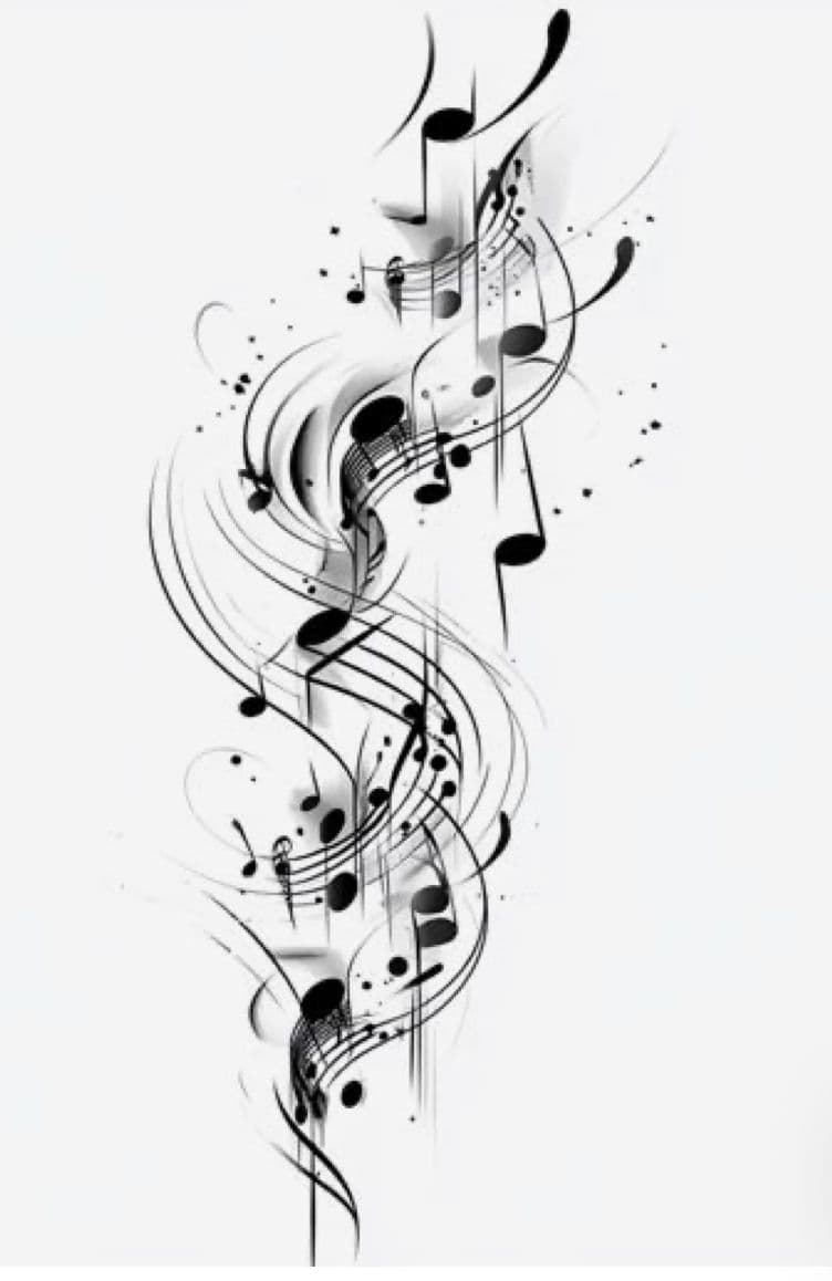 a black and white photo of musical notes
