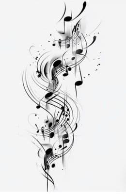 a black and white photo of musical notes