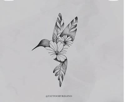 a black and white drawing of a bird with flowers