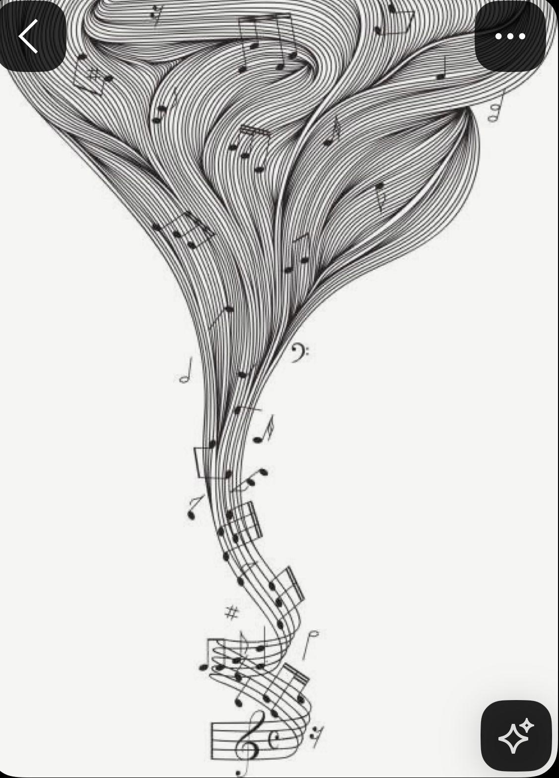 a black and white drawing of music notes