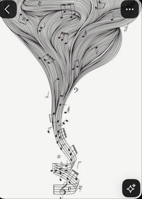 a black and white drawing of music notes