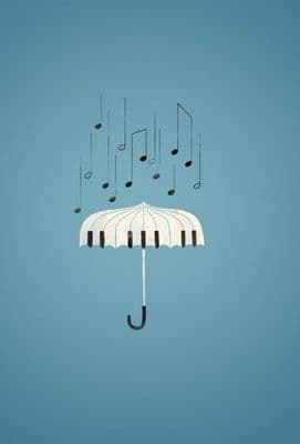 an umbrella with musical notes hanging from it
