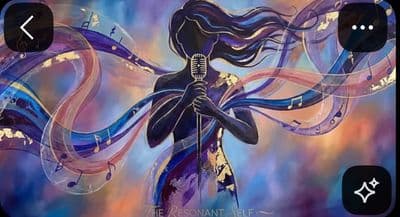 a painting of a woman holding a microphone