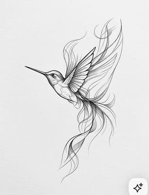 a black and white drawing of a hummingbird