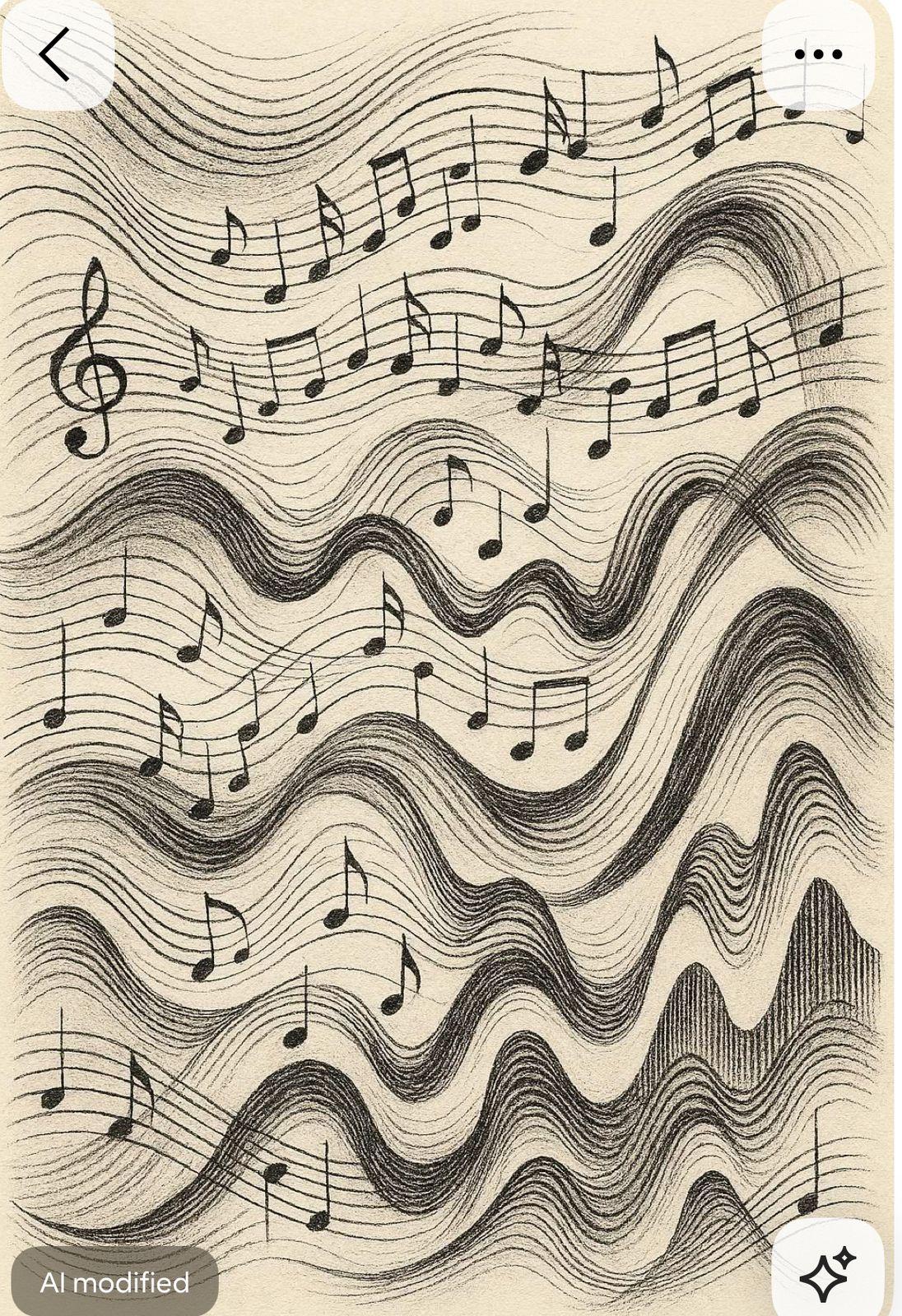 a drawing of musical notes and waves