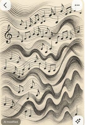 a drawing of musical notes and waves